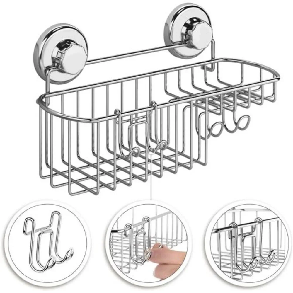 Suction Cup Shower Caddy Basket for Shampoo, Shower Suction Shelf
